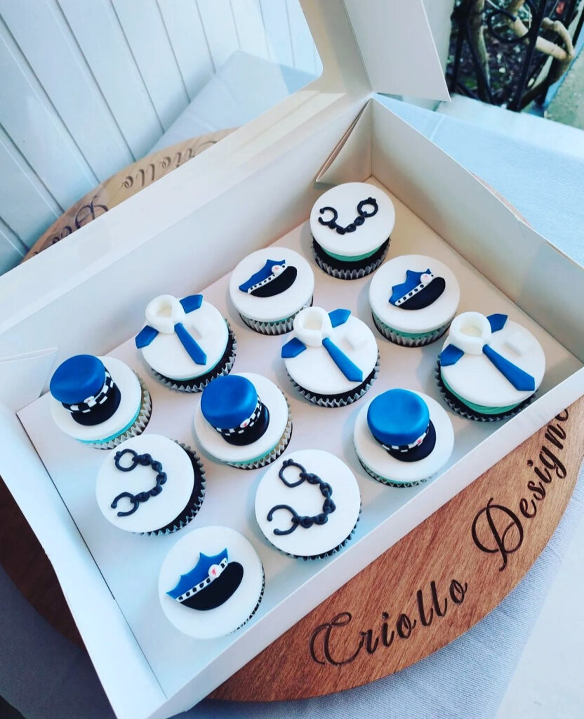 Blue Police-Themed Cupcake Box by Criollo Designer Cakes in Dunedin, Otago