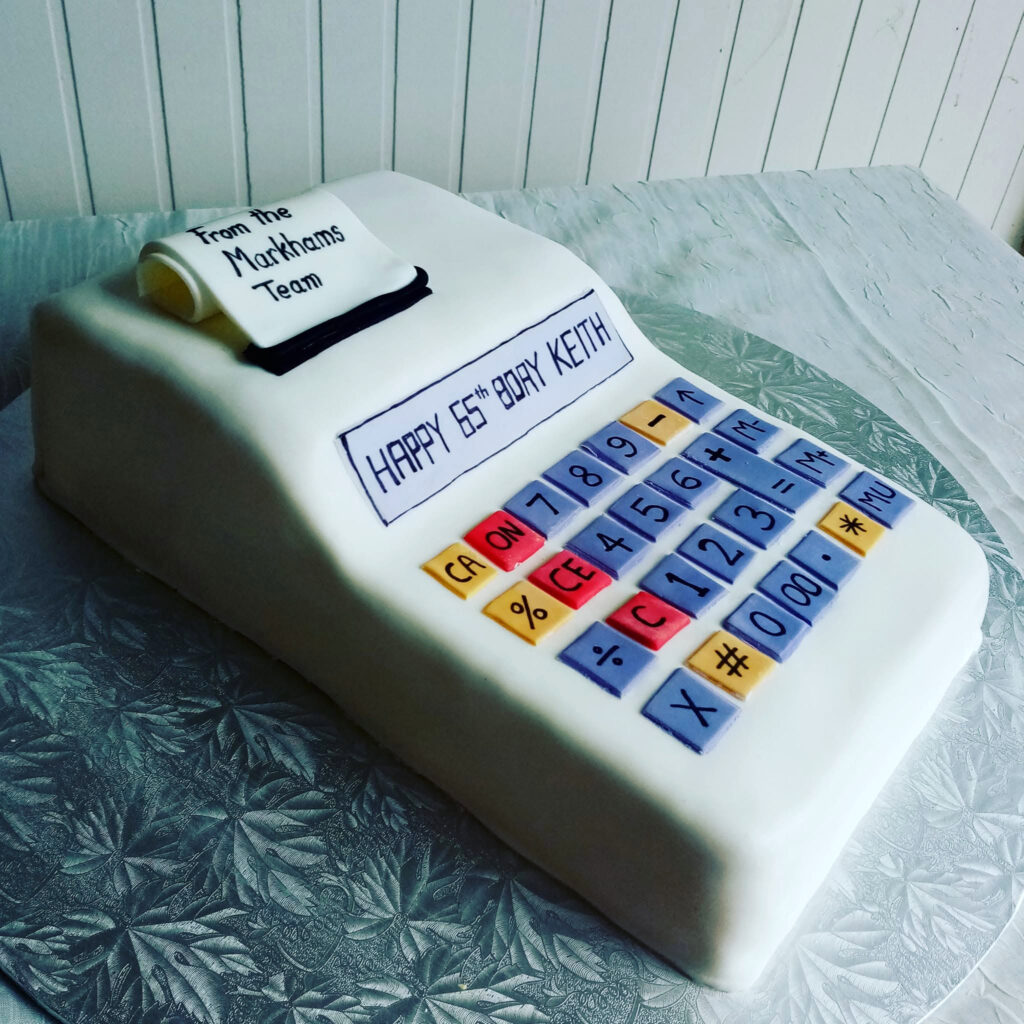 Calculator Shaped Sixty Fifth Birthday Cake Grey