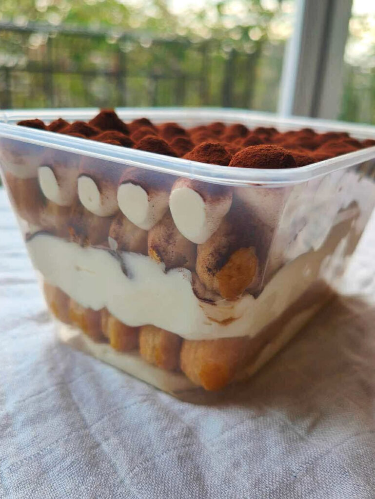 Classic Tiramisu Dessert Tub Side View by Criollo Designer Cakes in Dunedin, Otago