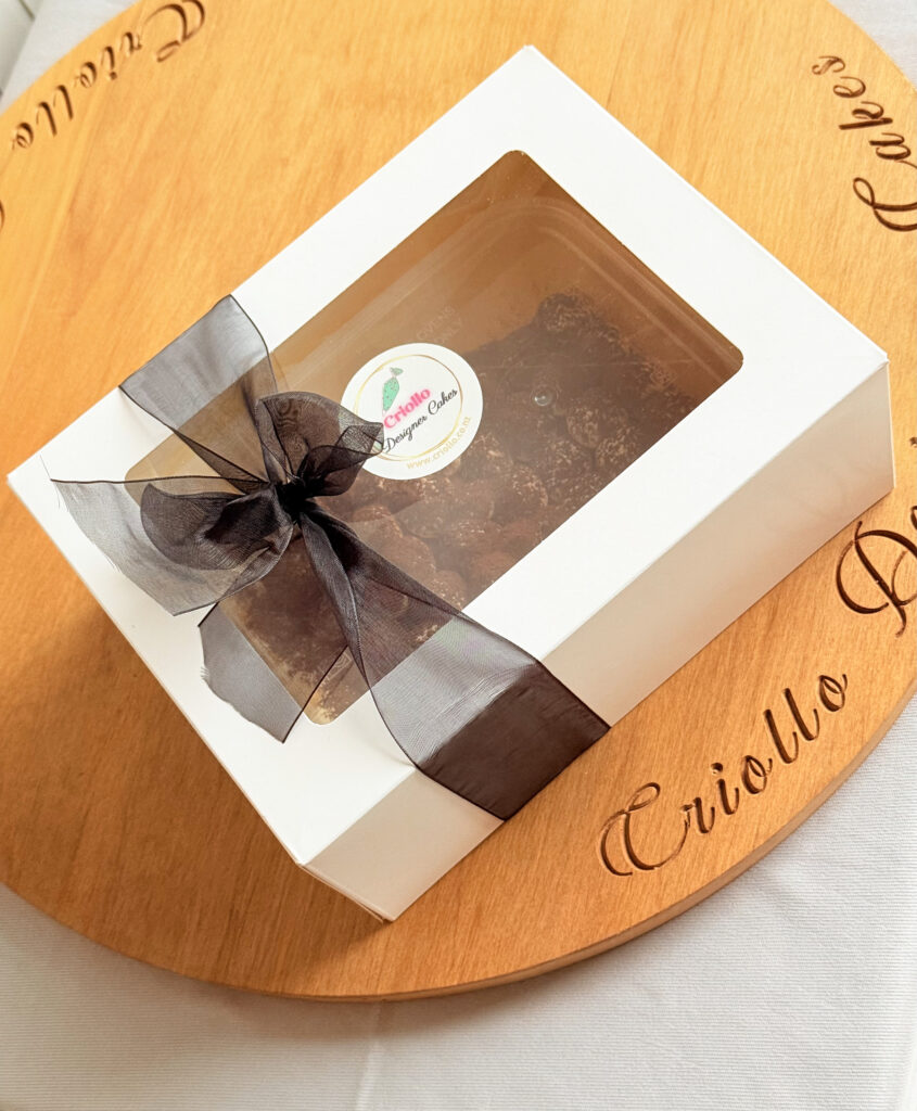 Classic Tiramisu Dessert Tub Window View by Criollo Designer Cakes in Dunedin, Otago