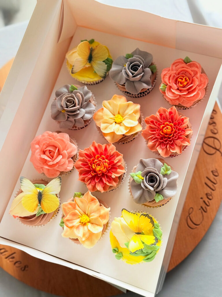 Colourful Buttercream Flower Cupcake Box by Criollo Designer Cakes in Dunedin, Otago