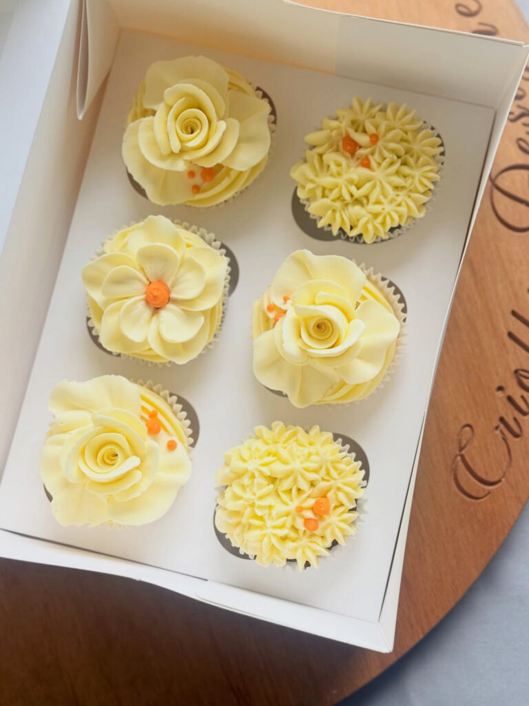 Cream Buttercream Flower Cupcake Box by Criollo Designer Cakes in Dunedin, Otago
