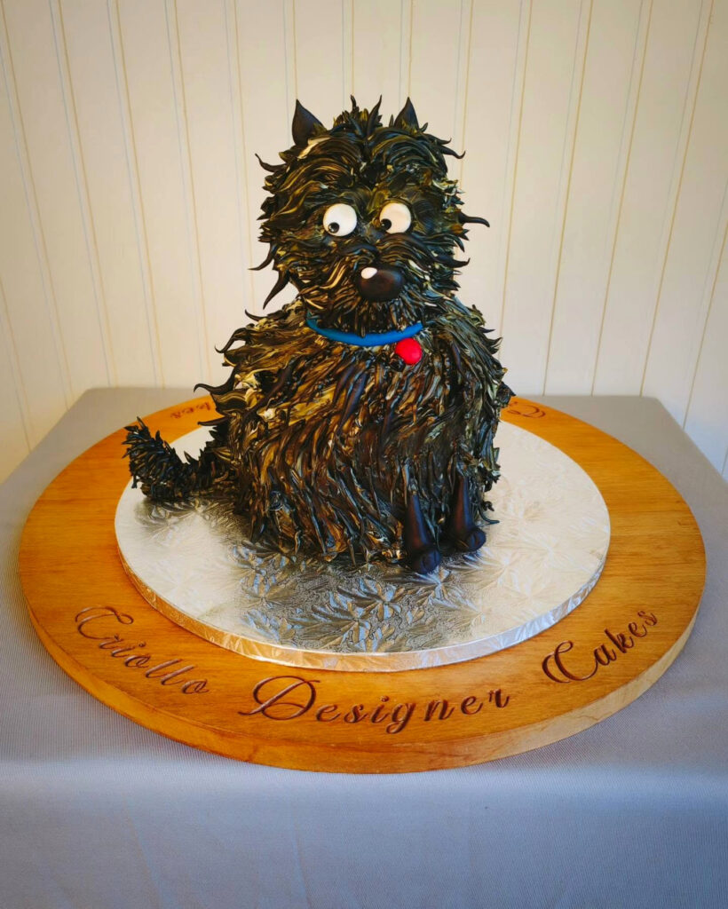 Dark Furry Dog Shaped Birthday Cake Red Collar