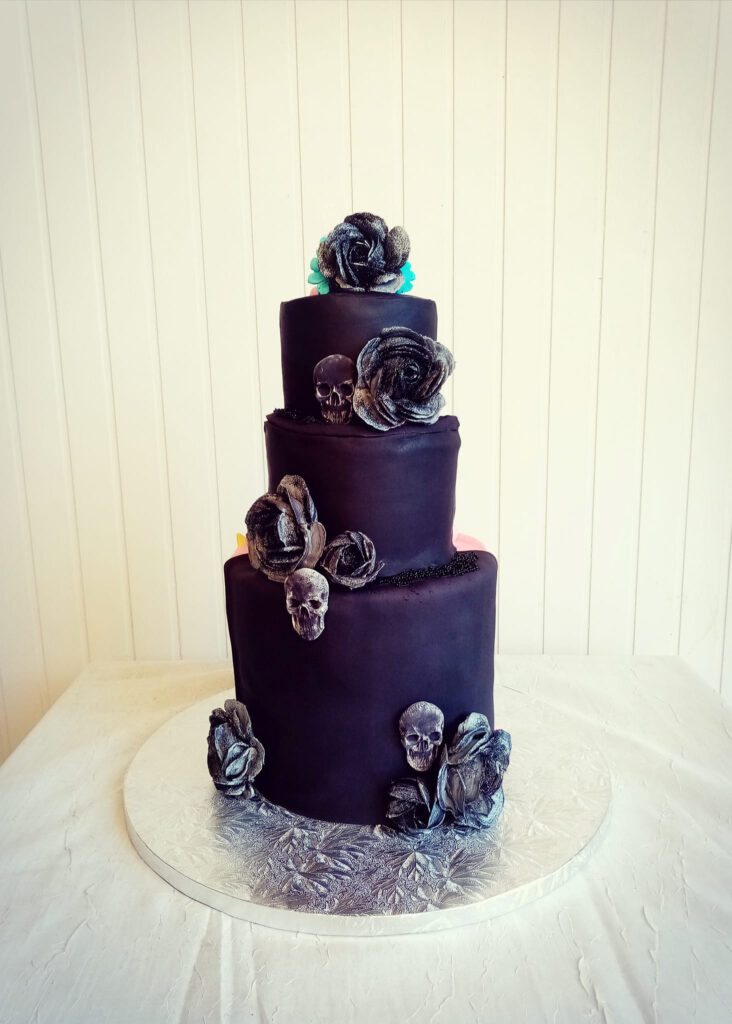 Dark Purple Rose Three-Tier Wedding Cake by Criollo Designer Cakes in Dunedin, Otago