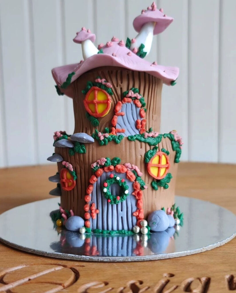 Fairy House Shaped Birthday Cake Pink Green