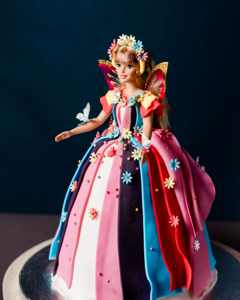 Fairy Princess Dress Shaped Birthday Cake Pink Black