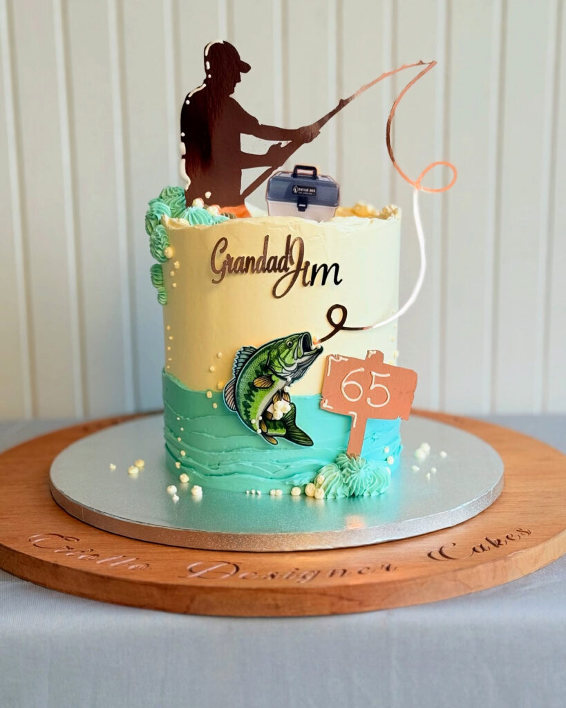 Fishing Sixty Fifth Birthday Cake Aqua Green