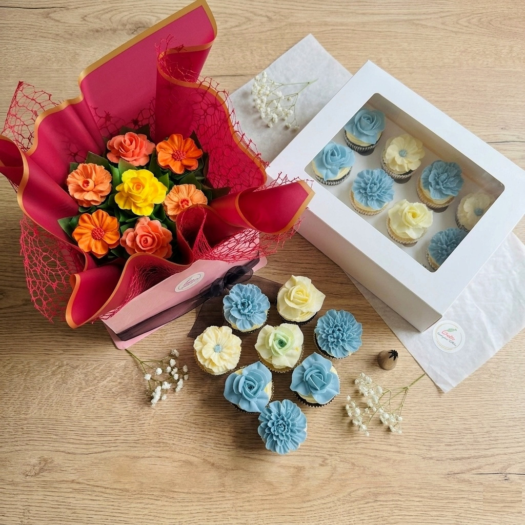 Floral cupcake bouquet and Cupcake Box