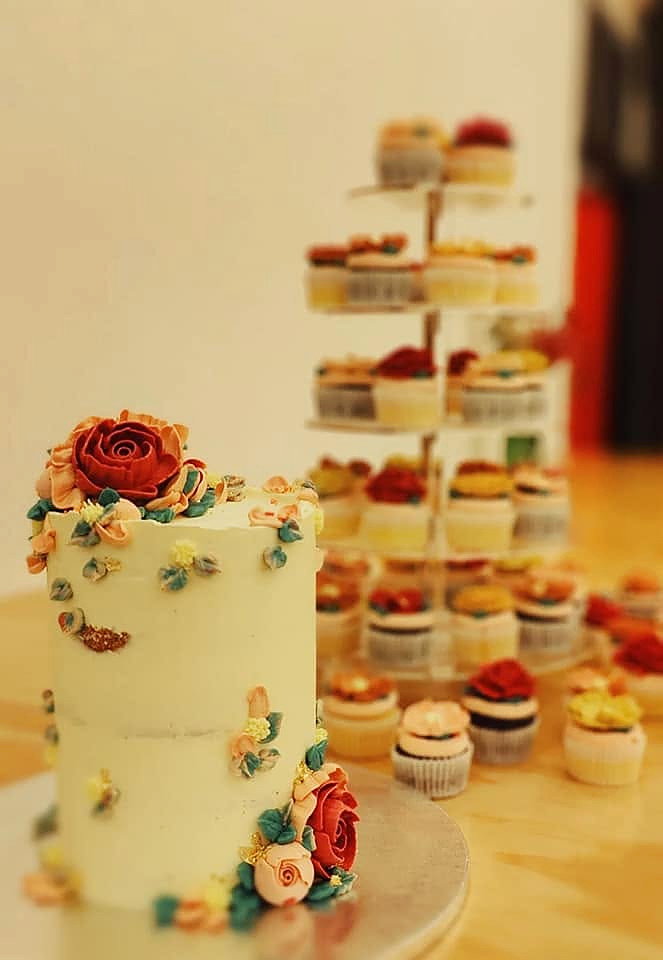 Floral Wedding Cake and Cupcake Dessert Table by Criollo Designer Cakes in Dunedin, Otago