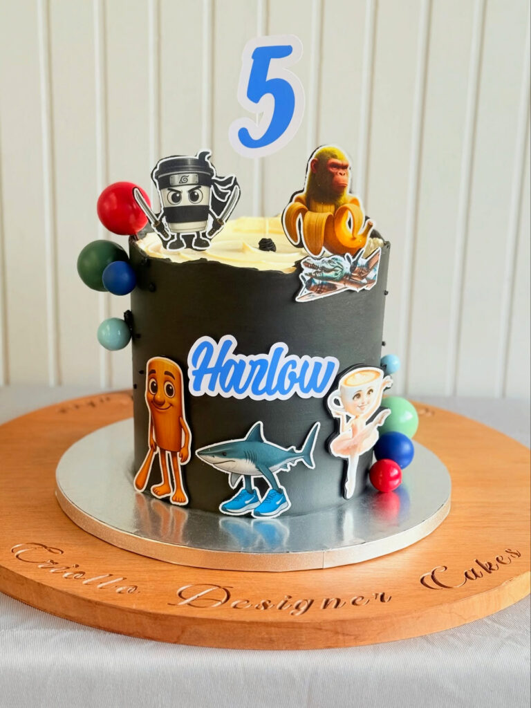 Gaming Fifth Birthday Cake Black Arcade Characters