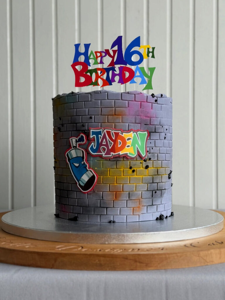 Graffiti Sixteenth Birthday Cake Grey Brick