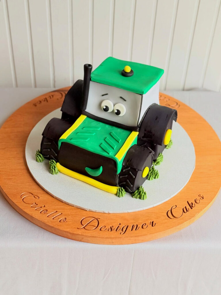 Green Tractor Shaped Birthday Cake