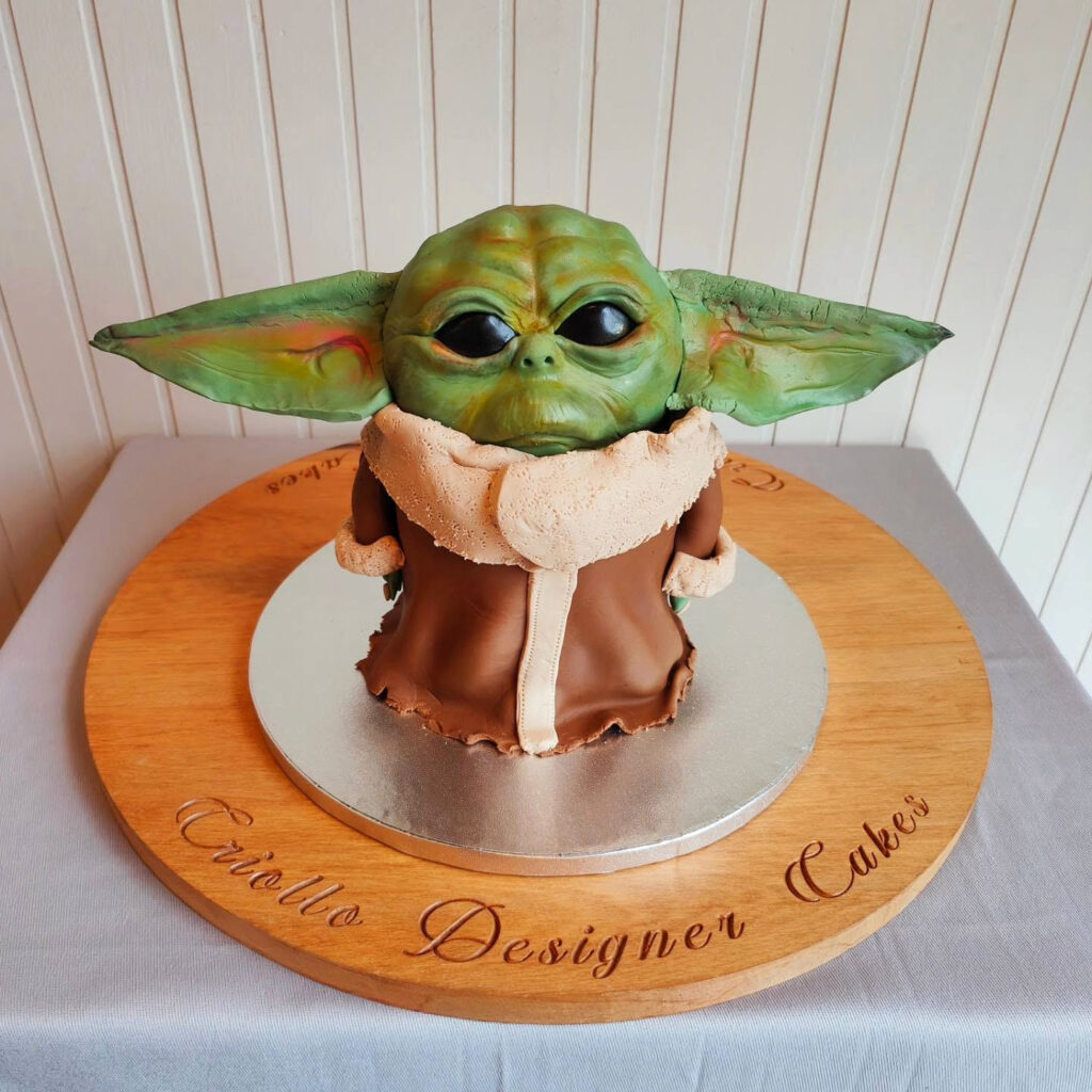 Grogu Baby Yoda Shaped Birthday Cake Green Brown