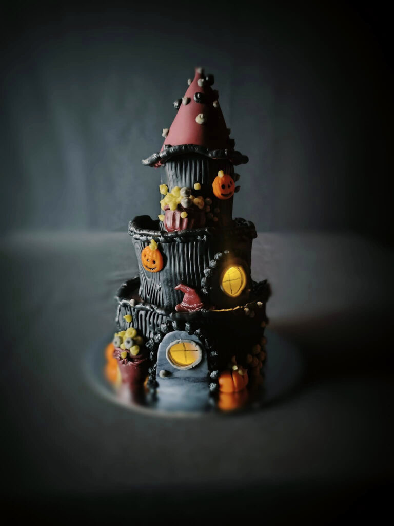 Haunted House Shaped Birthday Cake Black Orange