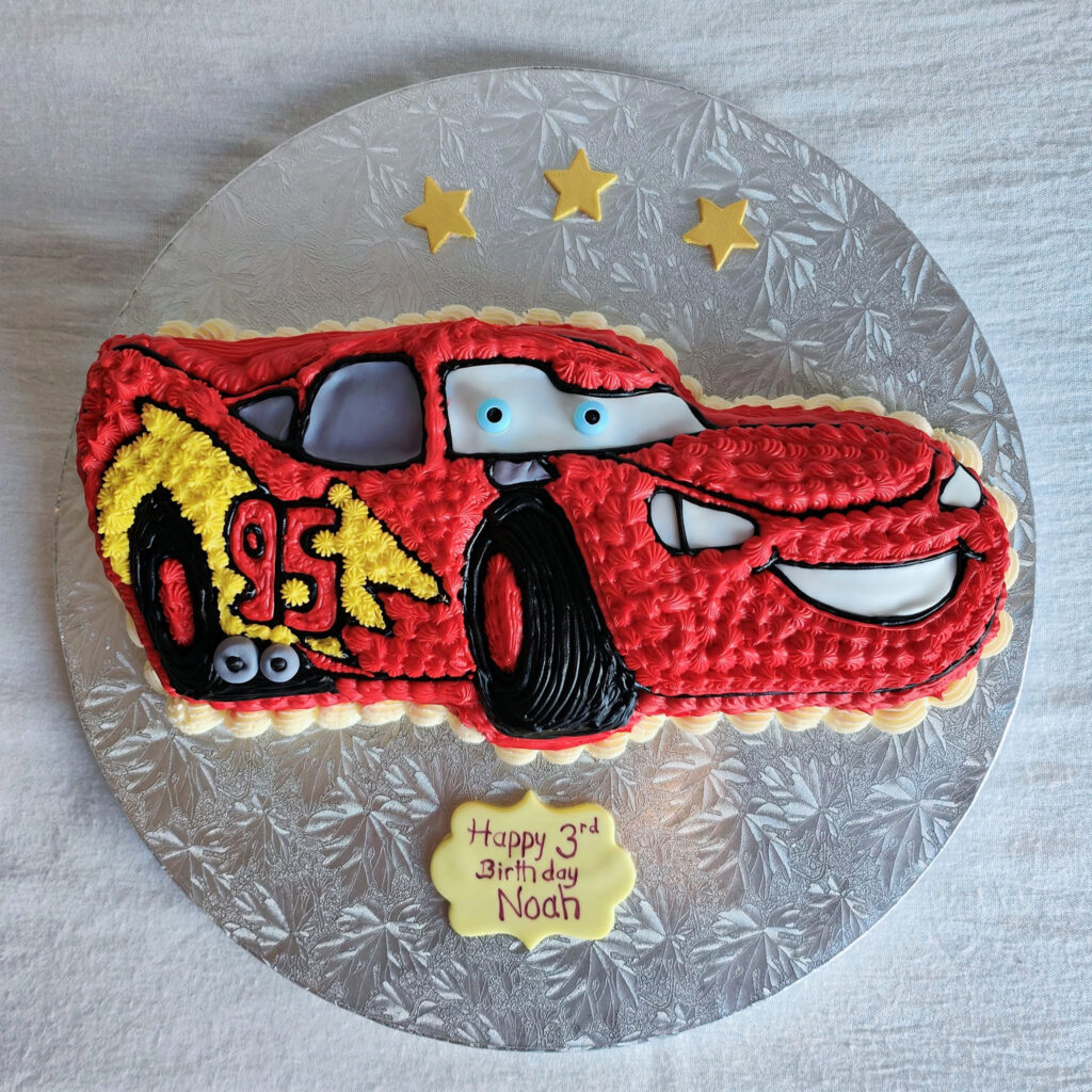 Lightning Mcqueen Number Three Shaped Birthday Cake