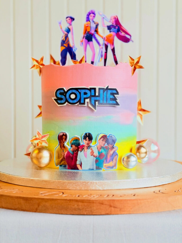Pink Blue K Pop Teen Birthday Cake Metallic Bubbles