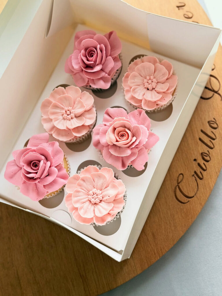 Pink Buttercream Flower Cupcake Box by Criollo Designer Cakes in Dunedin, Otago