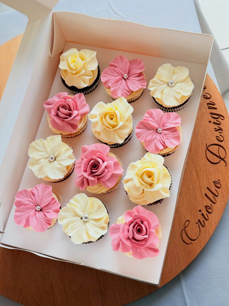 Pink and Cream Buttercream Flower Cupcake Box by Criollo Designer Cakes in Dunedin, Otago
