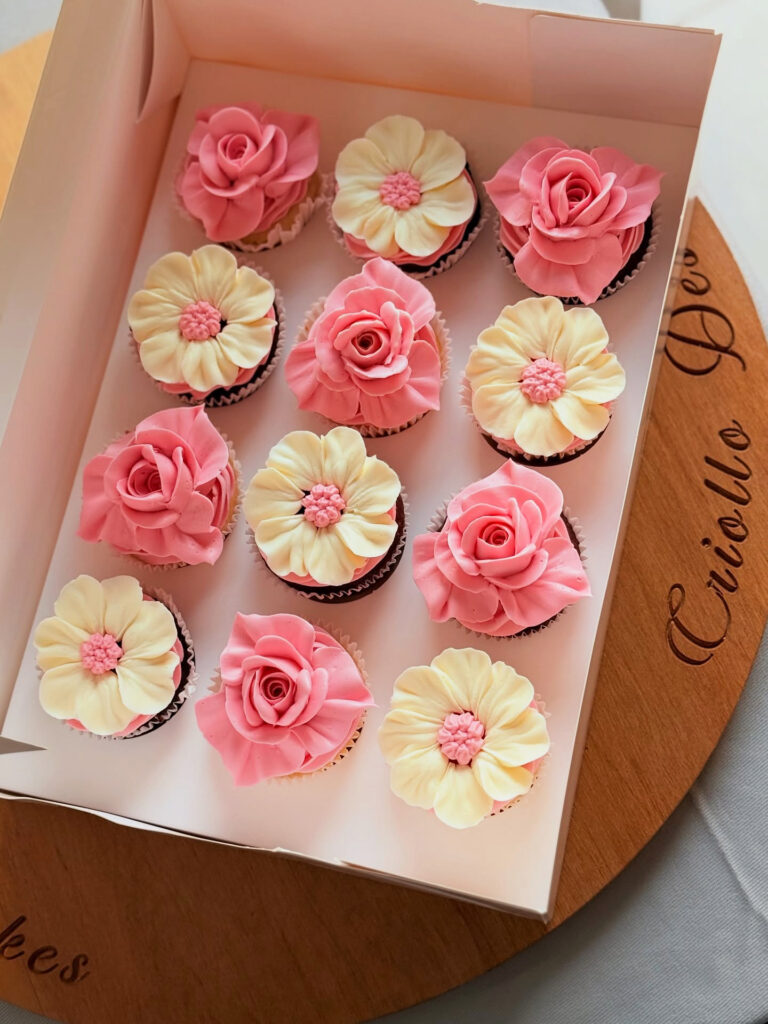 Pink and Cream Floral Cupcake Collection by Criollo Designer Cakes in Dunedin, Otago
