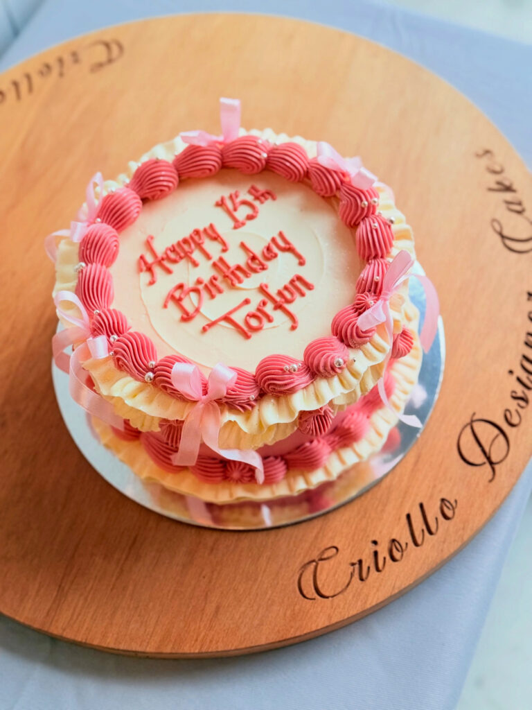 Pink Fifteenth Birthday Cake Vintage Ruffle Piping