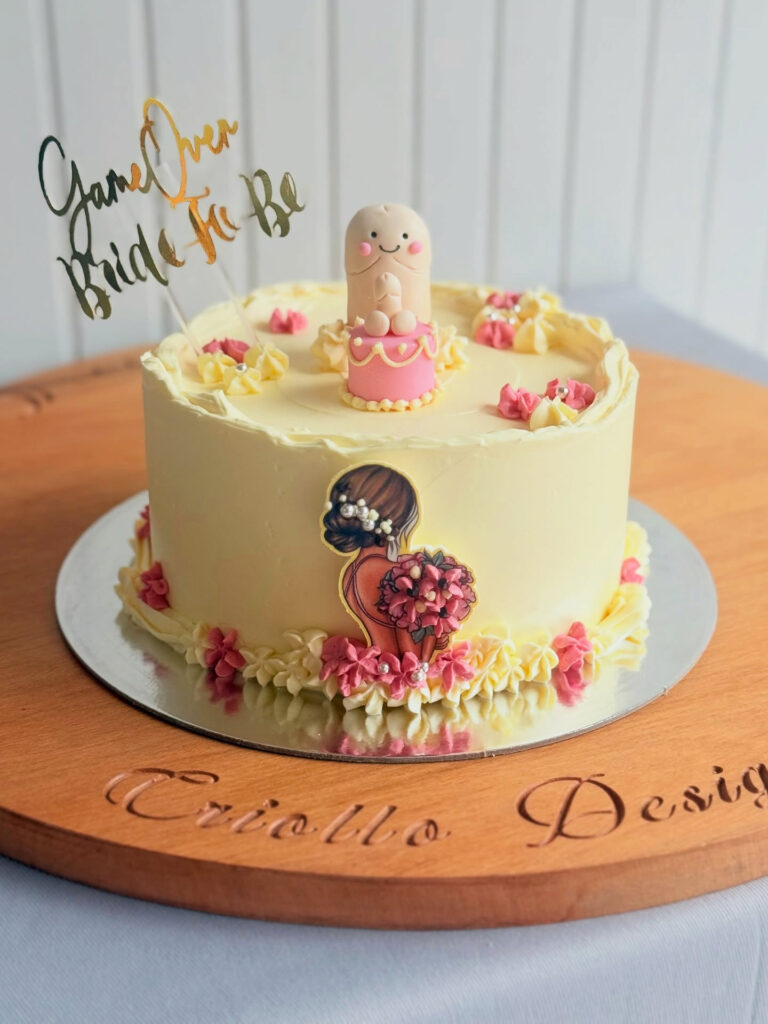 Pink Floral Bride-to-Be Celebration Cake by Criollo Designer Cakes in Dunedin, Otago