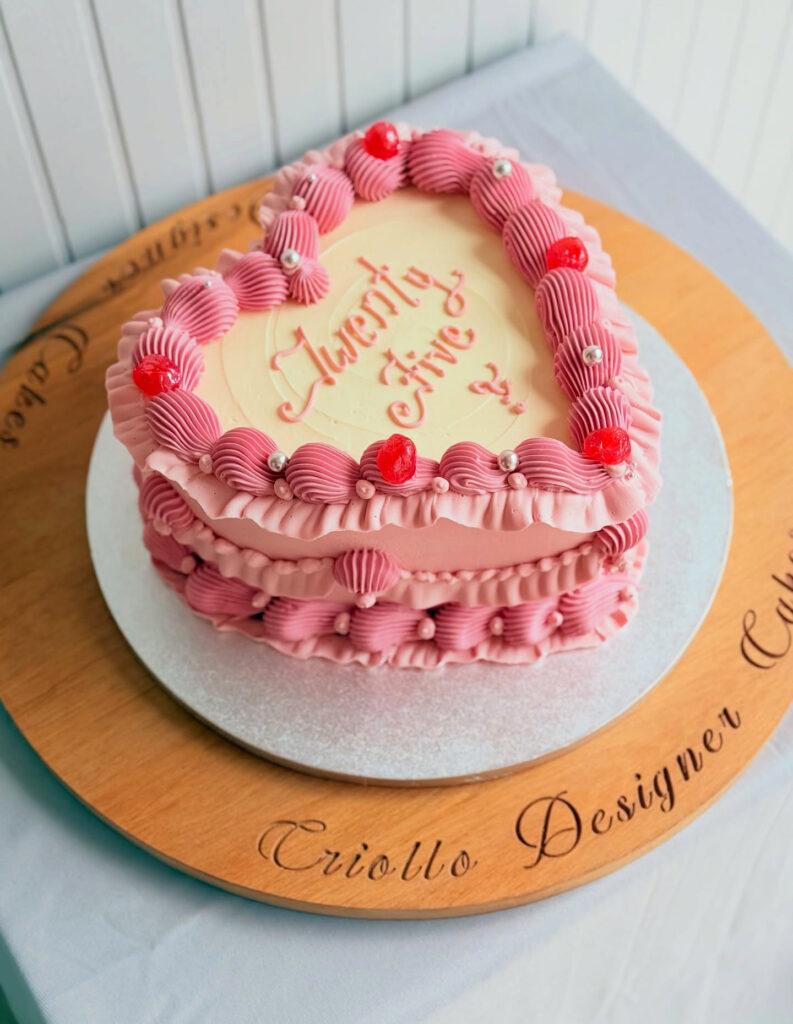Pink Heart Lambeth Birthday Cake Ruffle Piping