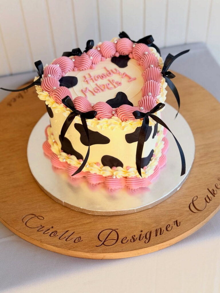 Pink Heart Vintage Birthday Cake Black Bows