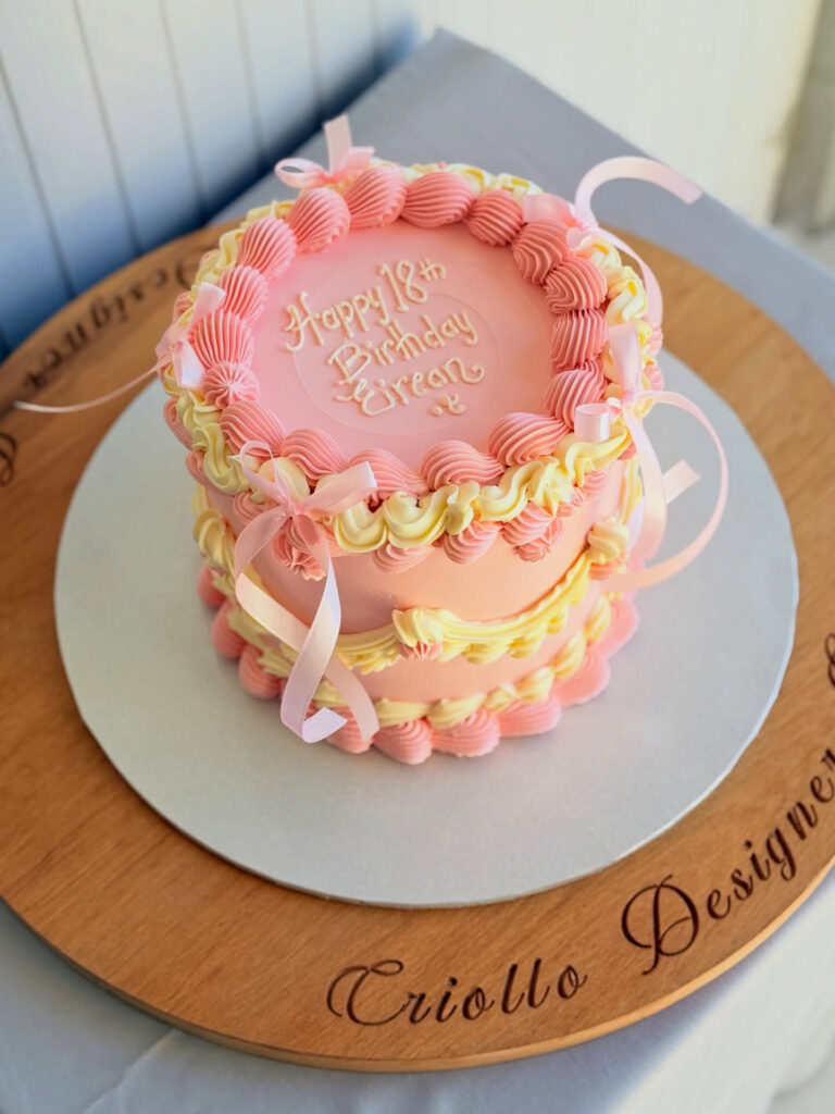 Pink Sixth Birthday Cake Vintage Ruffle Piping