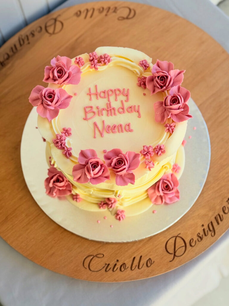 Pink Sugar Rose Birthday Cake Ivory Round