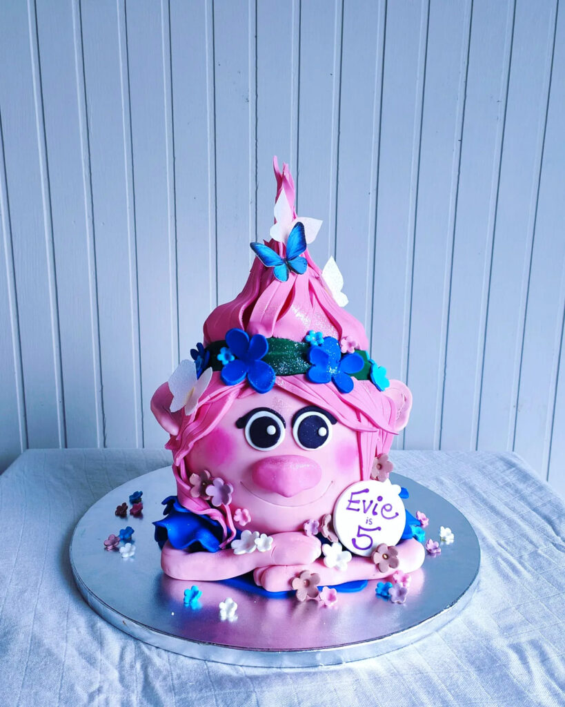 Pink Troll Shaped Birthday Cake Floral Hair