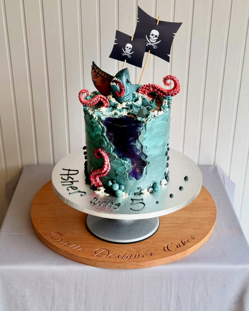 Pirate Kraken Birthday Cake Aqua Black