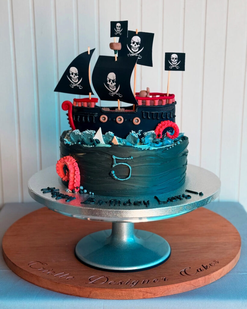 Pirate Ship Fifth Birthday Cake Black Red