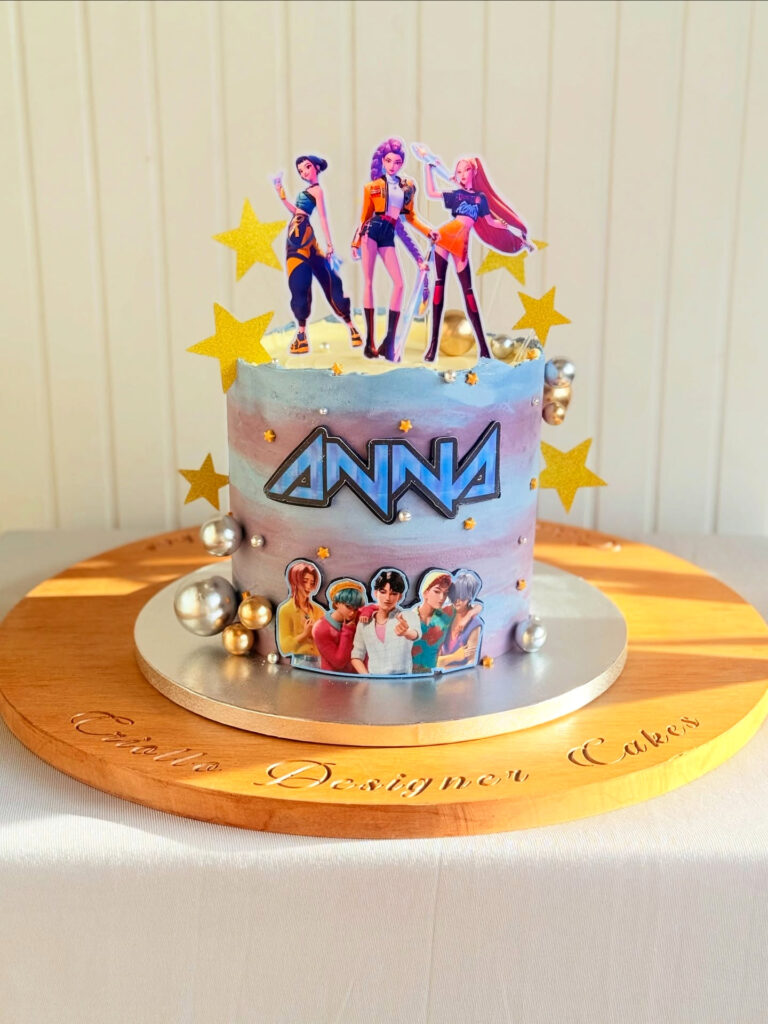 Purple White K Pop Teen Birthday Cake Front View