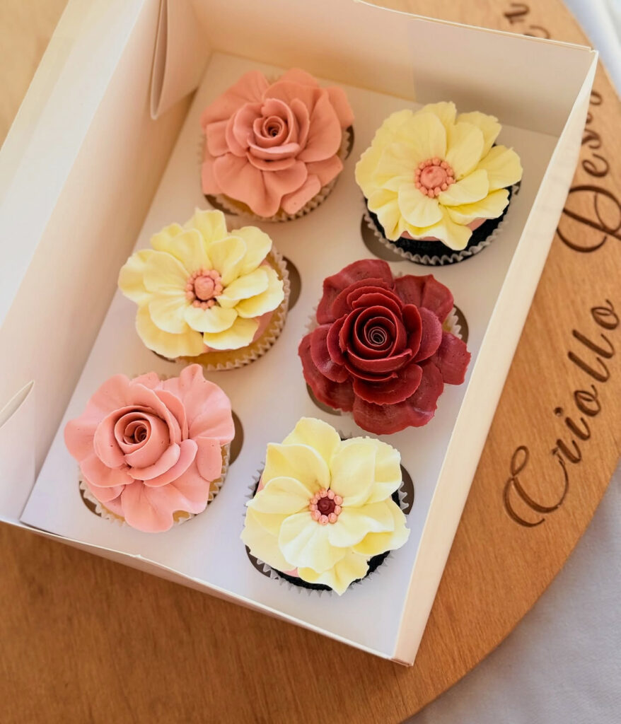 Red Pink and Cream Floral Cupcake Box by Criollo Designer Cakes in Dunedin, Otago