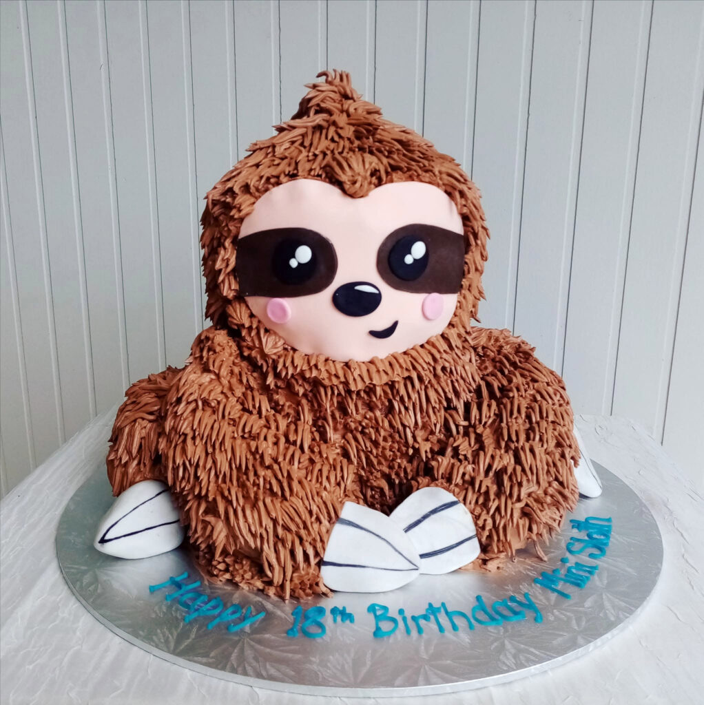 Sloth Eighteenth Birthday Shaped Cake Brown Green
