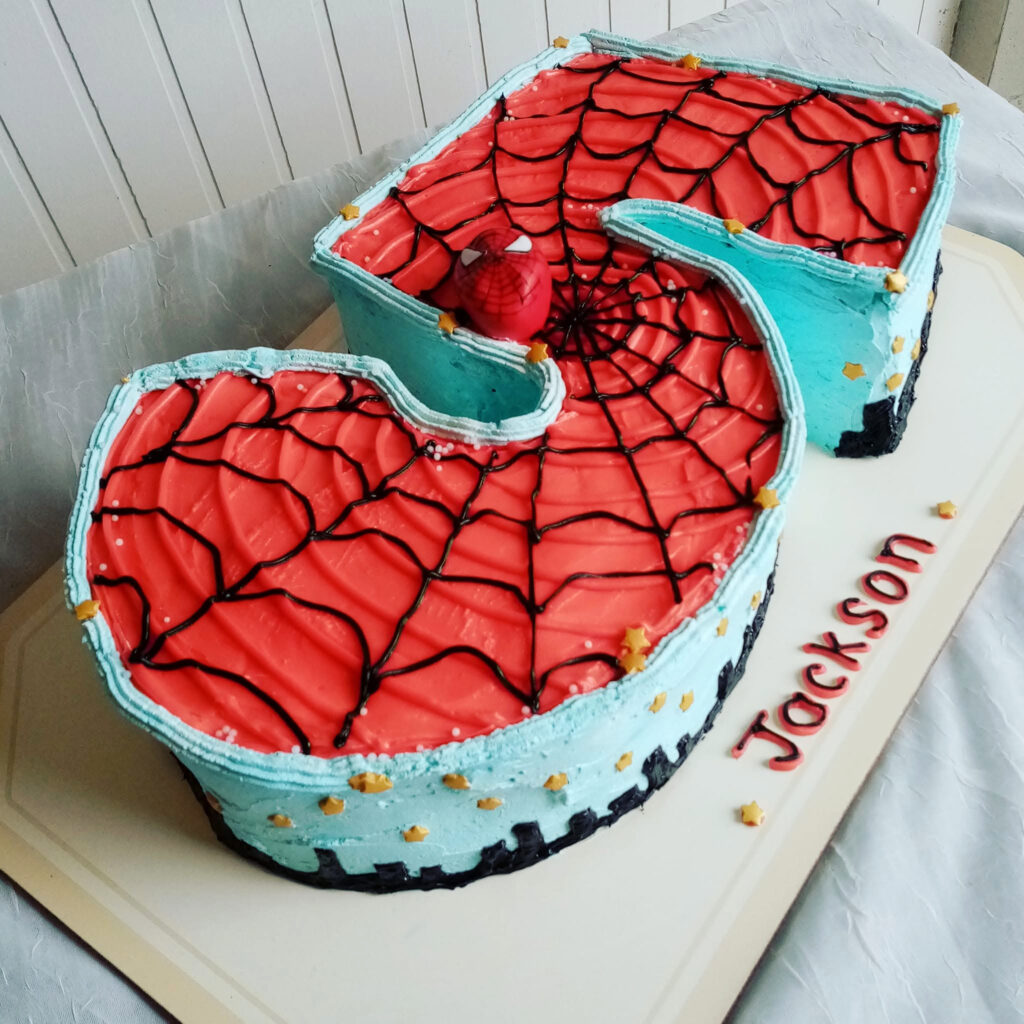 Spider Man Number Five Shaped Birthday Cake