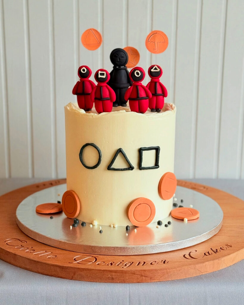 Squid Game Themed Birthday Cake Cream Orange Black
