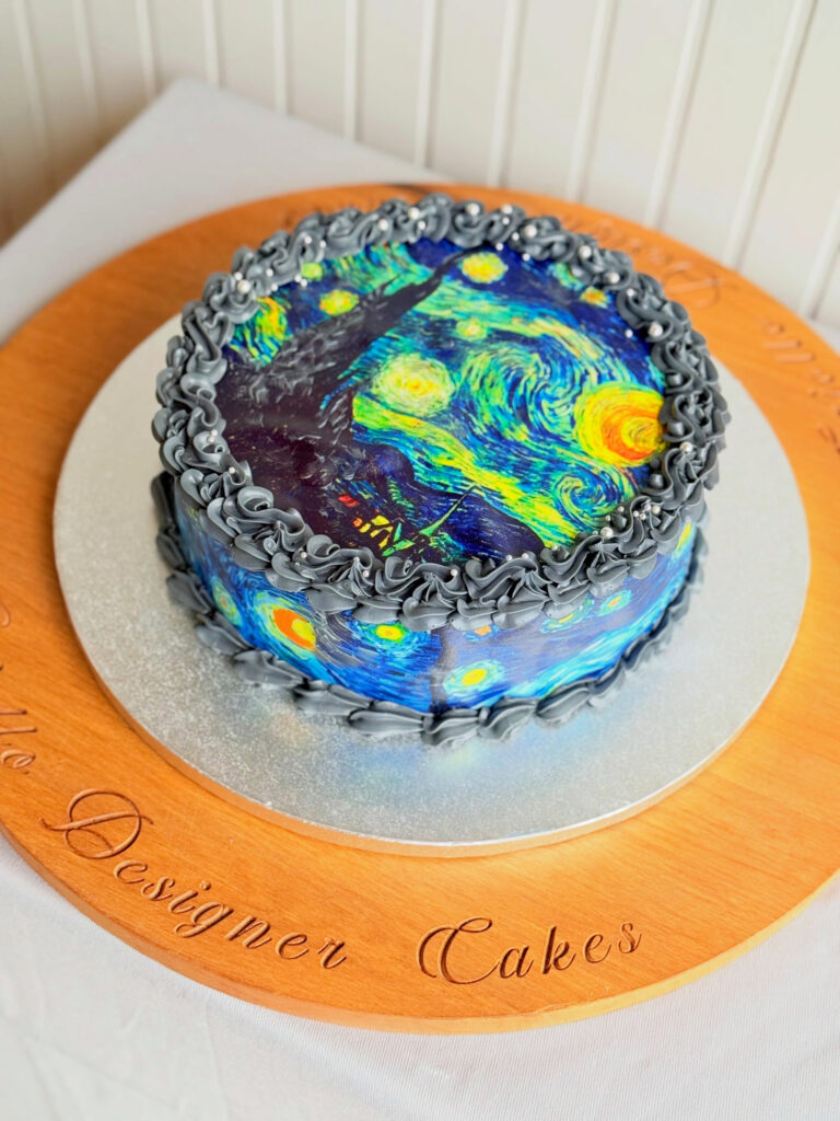 Starry Night Art Birthday Cake Blue Painted