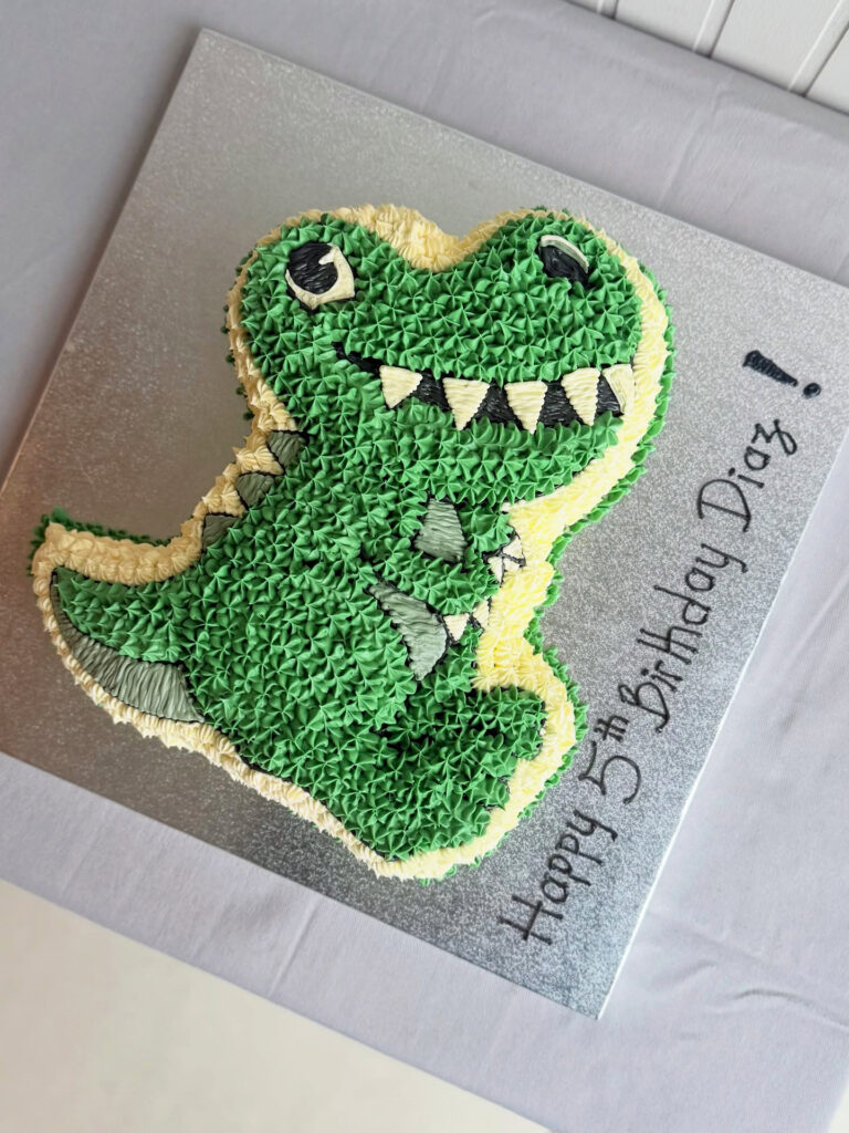 Tyrannosaurus Dinosaur Shaped Birthday Cake Green