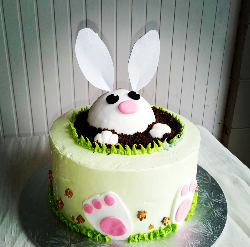 White Bunny Rabbit Shaped Birthday Cake