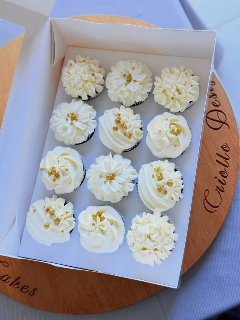 White and Cream Buttercream Cupcake Box by Criollo Designer Cakes in Dunedin, Otago