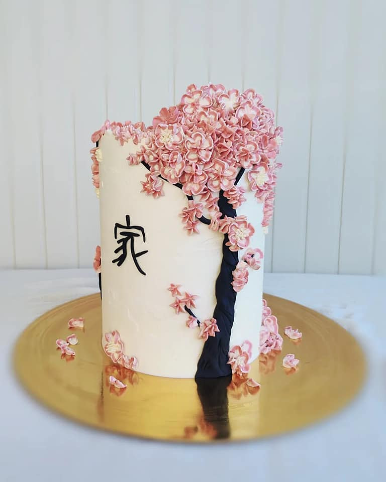 White and Pink Cherry Blossom Anniversary Cake by Criollo Designer Cakes in Dunedin, Otago