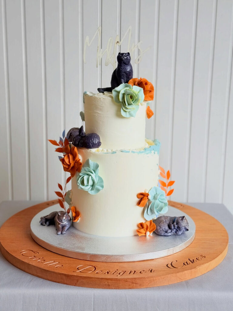 Woodland Animal Two-Tier Wedding Cake by Criollo Designer Cakes in Dunedin, Otago