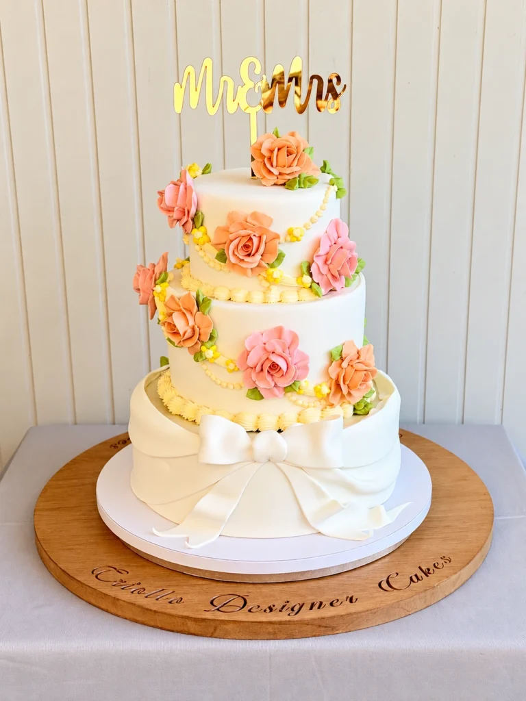 Tiramisu, White Chocolate Raspberry & Blackforest Three-tiered Wedding Cake